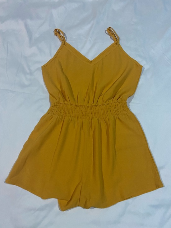 Mustard Smocked-Waist Spaghetti-Strap Romper - Picture 2 of 2